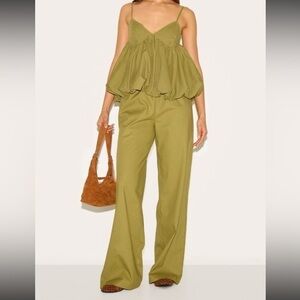 Olive Green Bubble Hem Top Pantsuit